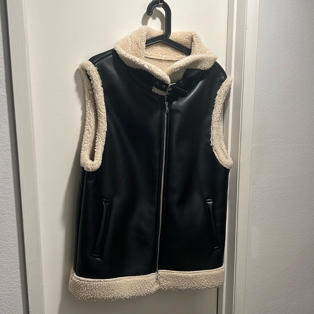 Sherpa Lined Shearling Leather Biker Vest